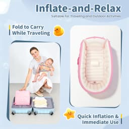 Portable Foldable Inflatable Baby Bathtub Eco-Friendly PVC Infant Bath Tub for 0-3 Years with Inflator Pump Side Storage Pocket Home Travel Hotel