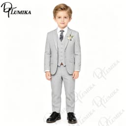 Handsome Linen Boys Suit 4-Piece Set with Floral Bow Tie 2026 Classic Formal Blazer Vest Pants for Ring Bearer Wedding Party
