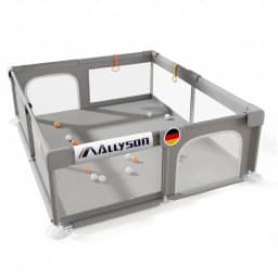 AllysonยฎPlaypen & run grille baby (Gray, 130x130cm) | tools-free set up in minutes, metal frame, 210D Oxford fabric, tilt-proof & non-slip travel playpen