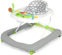 2 in 1 Foldable Baby Walker, Height Adjustable Walker with Music and Lights, Converts to Baby Push Along Walker and Kids Feeding