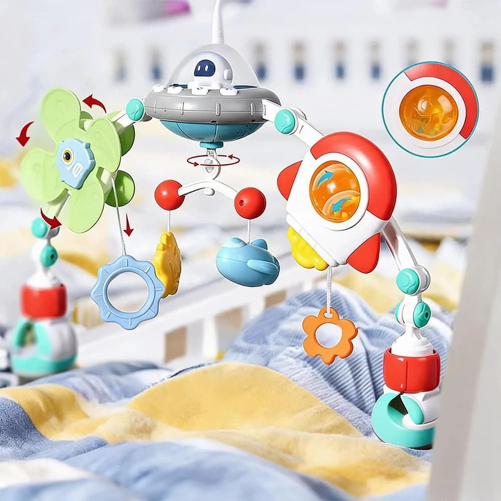 Baby Stroller Accessories and Replacement Parts, Space Mobile Cradle Set, Rotating Star Baby Bed Airplane, Rocket Rattle Teething Toy, Baby Stroller Toys