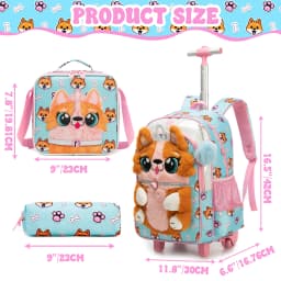 Meetbelify Rolling Backpack for Girls 3D Cartoon Plush Wheeled School Bag with Lunch Box Pencil Case Ages 6-8