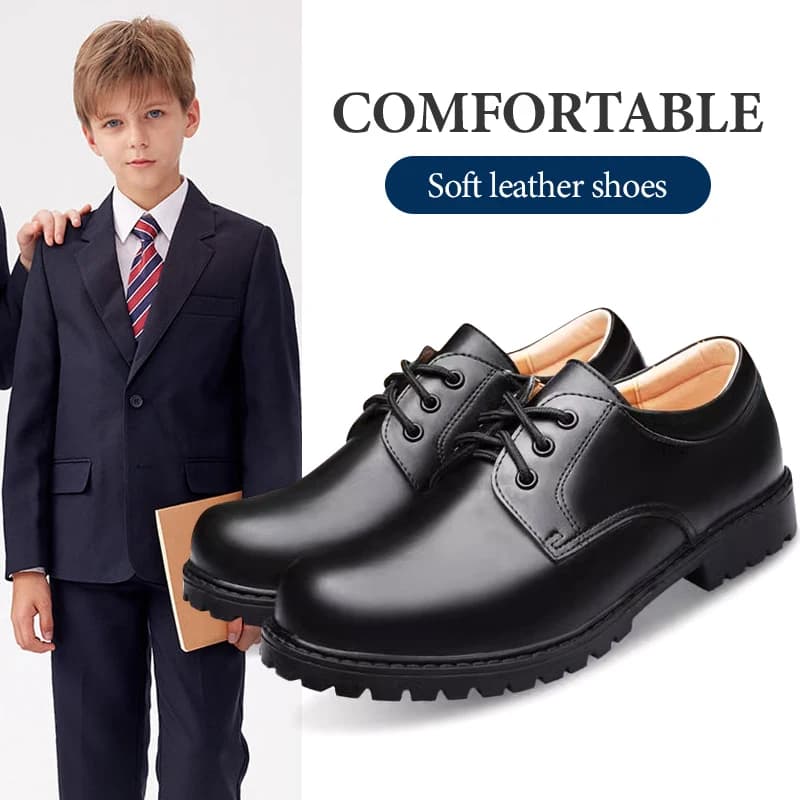 Soft Bottom School Shoes for Boys Middle School Student British Black. Performance Shoes Comfortable Barefoot Kids Boy Mother