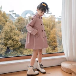 Girls Trench Coat Jacket Khaki Fashion Double Breasted Princess Outerwear for Kids 7 To 14 Y Autumn Children Mid-length Jacket