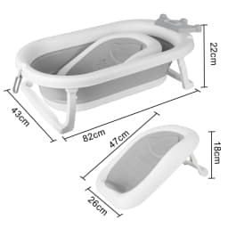 Foldable Bathtub Suitable for Babies 0-36 Months, Ergonomic and Space-Saving, with Water Thermometer, Seat, Bath Cap, 82 X 43 X 20 Cm, Grey, Bear/Crown/Rabbit/Leaf