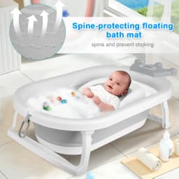 Foldable Bathtub Suitable for Babies 0-36 Months, Ergonomic and Space-Saving, with Water Thermometer, Seat, Bath Cap, 82 X 43 X 20 Cm, Grey, Bear/Crown/Rabbit/Leaf