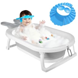 Foldable Bathtub Suitable for Babies 0-36 Months, Ergonomic and Space-Saving, with Water Thermometer, Seat, Bath Cap, 82 X 43 X 20 Cm, Grey, Bear/Crown/Rabbit/Leaf