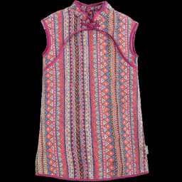Amila 2026 Summer New Girls' Dress, New Chinese Style Retro Pattern Pan Buckle Stand Up Collar Cheongsam Skirt