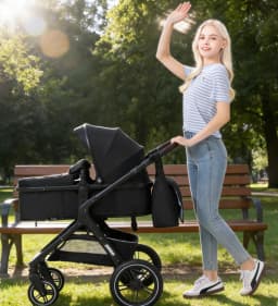 3 In 1 Multifunctional Newborn Baby Pram Set, Portable High View Infant Pushchair, Sweat-Proof Ventilated Mesh Seat Cushion, Space-Saving One-Click Quick Fold Structure, Wear Resistant Silent Shock-Absorbing Rubber Wheels With Extra Large Under Seat Stora