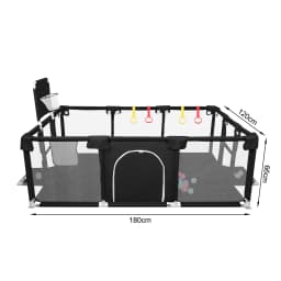 Baby Playpen 180x120×66 cm, with 50 Ocean Balls, 4 Rings, and 8 Non-Slip Suction Cups – Oxford Fabric Play Area – Suitable for Indoor/Outdoor Use – Dark Grey/Light Grey/Black/Blue