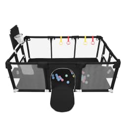 Baby Playpen 180x120×66 cm, with 50 Ocean Balls, 4 Rings, and 8 Non-Slip Suction Cups – Oxford Fabric Play Area – Suitable for Indoor/Outdoor Use – Dark Grey/Light Grey/Black/Blue