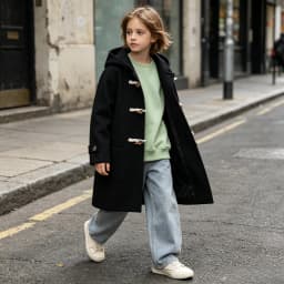 Fall Winter Girls Hooded Duffle Coat Toggle Button Wool Blend Windproof Warm Daily Outerwear School Kids Overcoat Casual Outfits