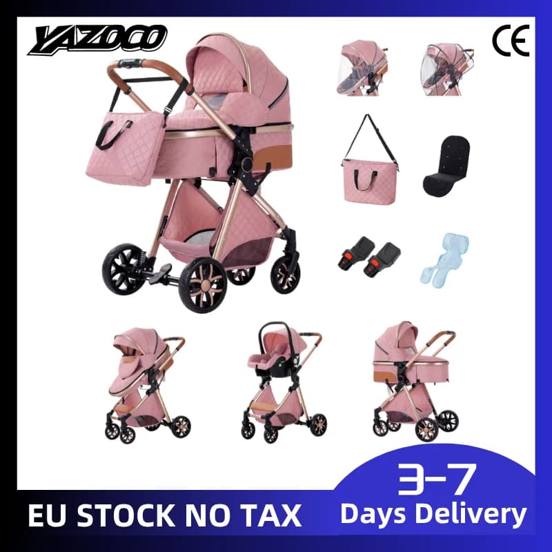 Lightweight & Compact 3-in-1 Travel System, One-Hand Easy Fold Baby Stroller, Breathable Material Oversized Canopy, Shock-Absorption Wheels, 2026 New