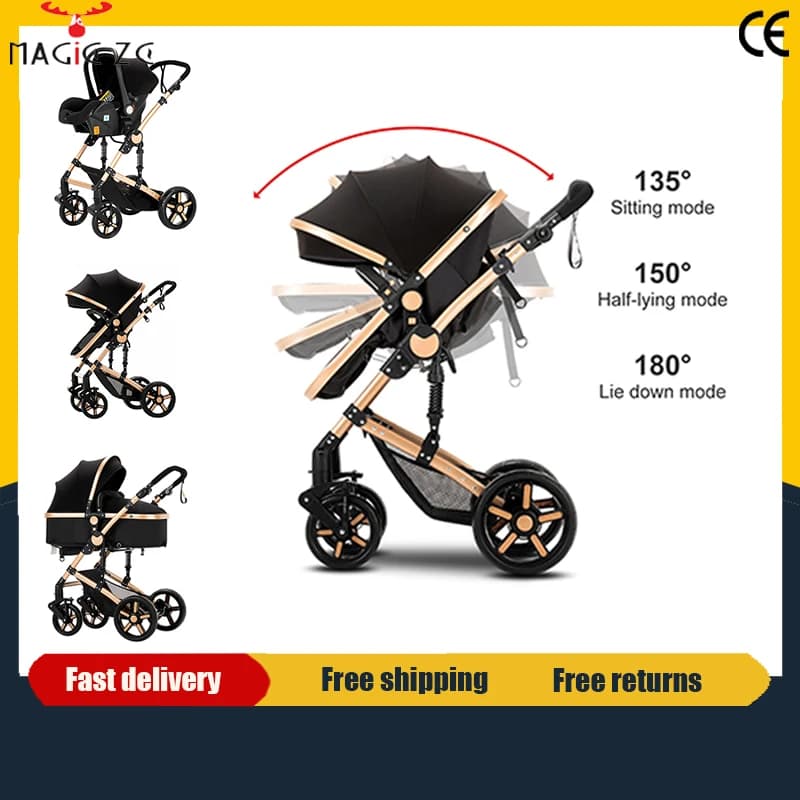 Compact Baby Stroller 3-in-1 Portable Newborns Baby Car with Car Seat High View Pram Travel System Buggy Foldable Baby Carriage