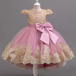 Girls Big Bow Tail Princess Dress Fashion Embroidery Baby Birthday Dress Wedding Flower Girl Dress Elegant Stage Show Host Dress