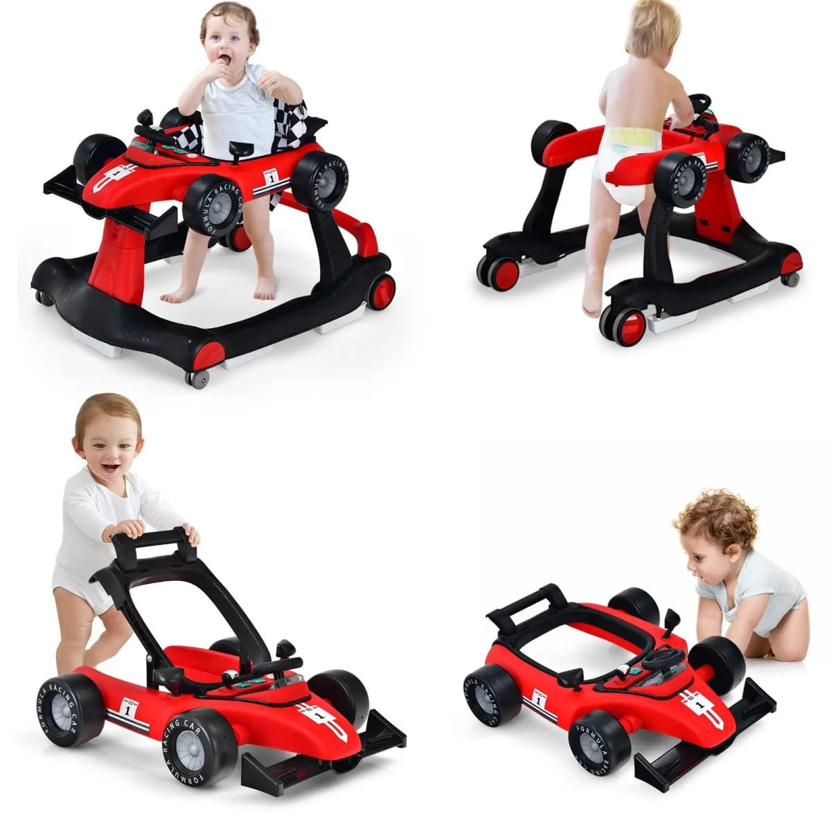 ERGOMASTER 4-in-1 Baby Walker Foldable Activity Push Walker with Adjustable Height & Speed