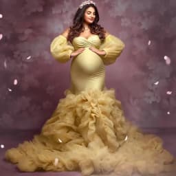 Pregnancy Mermaid Gown - Flared Hem Stretch Tulle Dress With Waist Definition - Maternity Photography Dresses Vestido Maternidad