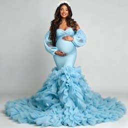 Pregnancy Mermaid Gown - Flared Hem Stretch Tulle Dress With Waist Definition - Maternity Photography Dresses Vestido Maternidad