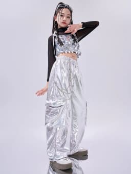 Hip Hop Clothes For Girls Silver Suit Sequin Crop Tops Pants Jazz Dance Performance Costume Stage Competition Clothing