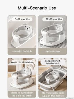 PANGDUBE Baby Bath Seat Cute Bear Non Slip Bathtub Chair for Infants Newborn 6~18 Months Baby Shower Bathing Seat