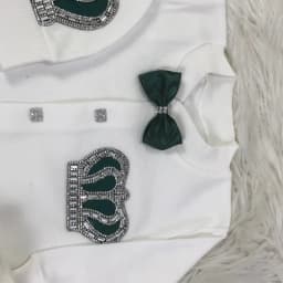 Footed Romper Newborn 0-9 Months 4 Piece Set White Green Crown Bow Prince Royal Boutique Baby Shower Gift With Hat Mittens Shoes