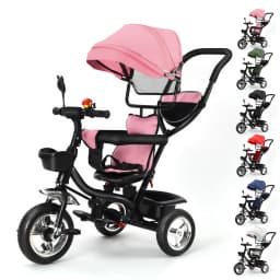 Children's Tricycle with Reversible Seat, Kids' Bike Tricycle with Storage Space, Sunshade, Push Tricycle for Girls and Boys