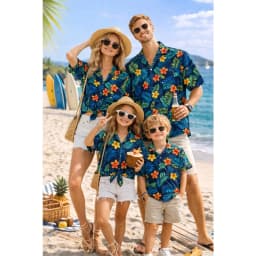 Summer Men's Family Wear Beach Hawaiian Shirt Tropical Sandcastle Palm Tree Shirt Outdoor Sports Sparent Shirts Child T-Shirt