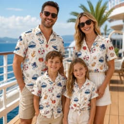 Summer Men's Family Wear Beach Hawaiian Shirt Tropical Sandcastle Palm Tree Shirt Outdoor Sports Sparent Shirts Child T-Shirt
