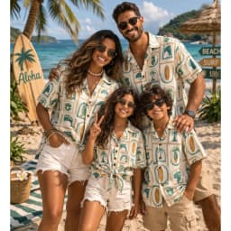 Summer Men's Family Wear Beach Hawaiian Shirt Tropical Sandcastle Palm Tree Shirt Outdoor Sports Sparent Shirts Child T-Shirt