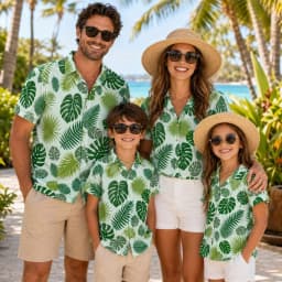 Summer Men's Family Wear Beach Hawaiian Shirt Tropical Sandcastle Palm Tree Shirt Outdoor Sports Sparent Shirts Child T-Shirt