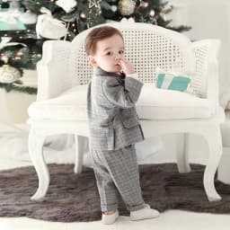 Kids Gentleman Plaid Suit 4Pcs Boys Double Breasted Jacket Pants Suspender Bow Tie Formal Wedding Birthday Party Stage Costume