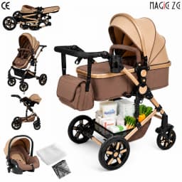3-in-1 Baby Stroller Combo Travel System Lightweight Aluminum Frame Quick Folding All-Terrain Wheels with Suspension Reclining Backrest Comfortable Seat for Newborns with 6 Free Gifts