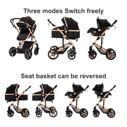 3-in-1 Baby Stroller Combo Travel System Lightweight Aluminum Frame Quick Folding All-Terrain Wheels with Suspension Reclining Backrest Comfortable Seat for Newborns with 6 Free Gifts