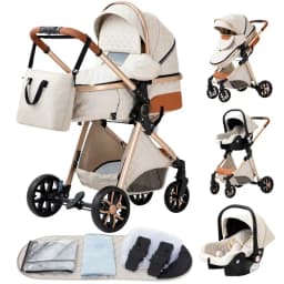 Convertible 3-in-1 Elevated View Four-Wheel Shockproof Infant Stroller, Space Saving Foldable Structure Equipped With Washable Air Circulation Mosquito Net For Daily Newborn Walking