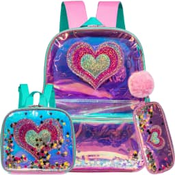 16 Inch Sequin Backpack for Girls School Bag with Lunch Box for Elementary Students Lightweight and Stylish