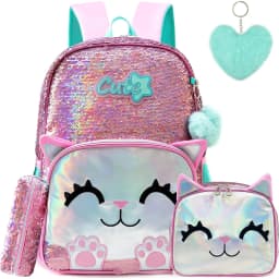 16 Inch Sequin Backpack for Girls School Bag with Lunch Box for Elementary Students Lightweight and Stylish