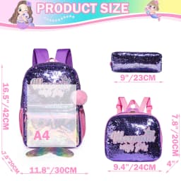 16 Inch Sequin Backpack for Girls School Bag with Lunch Box for Elementary Students Lightweight and Stylish