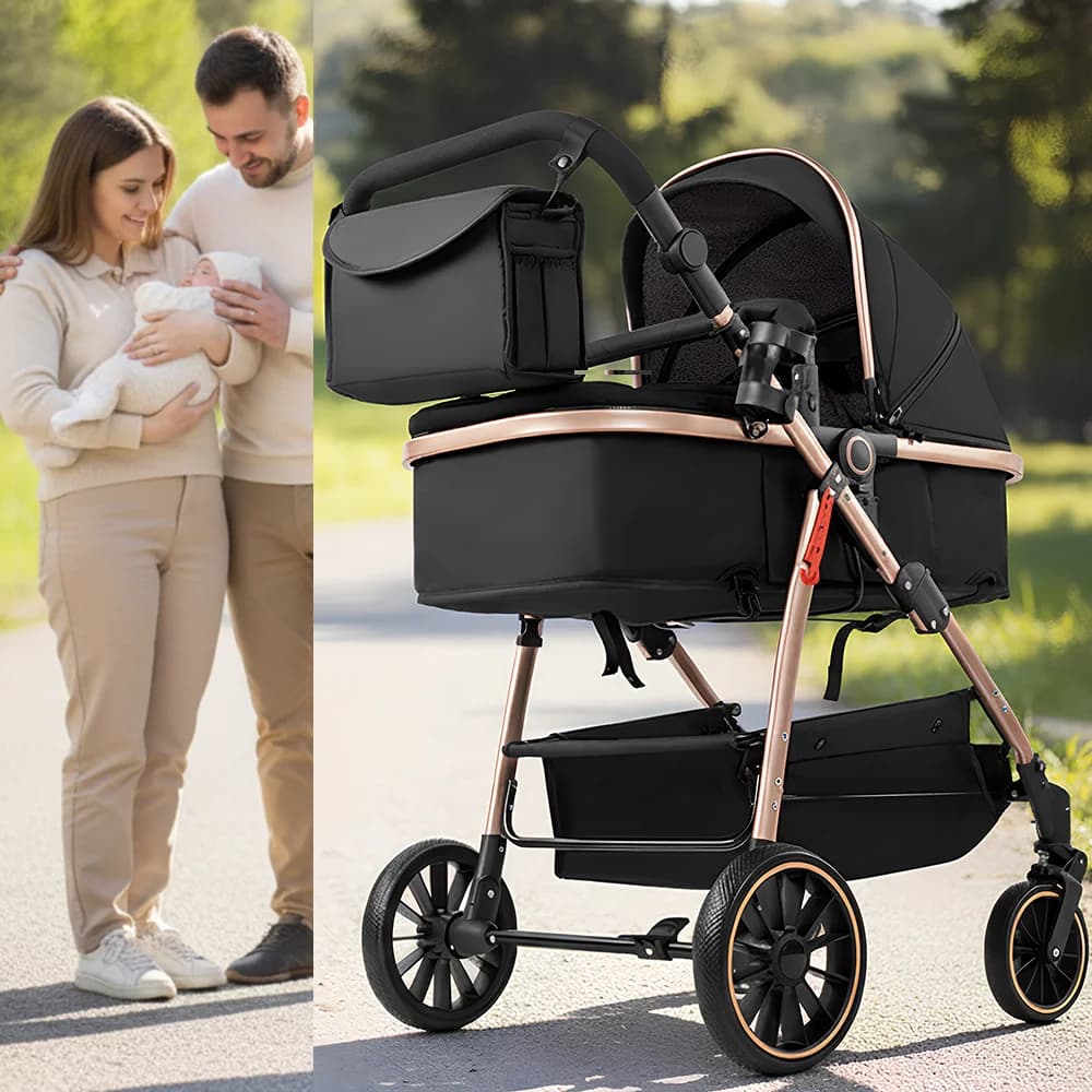 Baby Stroller 3 in 1 Stroller Lightweight Portable Travel Pram High Landscape Four Wheel Hand Push Newborn Carriage Street Fashion Mom Shop Cart