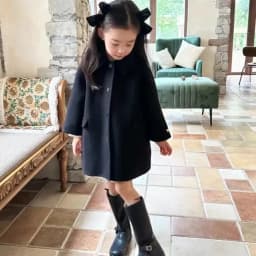 90-160cm Girls' Woolen Coat Autumn/Winter New Children's Retro Green Collar Double sided Woven Bow Overcoat