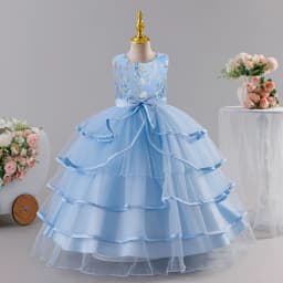 Girls' chiffon retro princess dress 4-12 years old flower embroidery long dress banquet host fashion high-end performance dress
