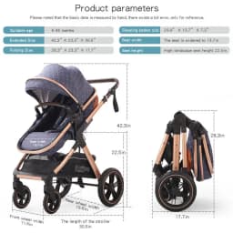 Baby Stroller, One Click Folding, Two-Way Push, 3-in-1, Lightweight, Can Sit or Lie Down, Portable Baby Stroller Suitable for Ag