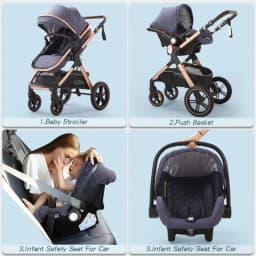 Baby Stroller, One Click Folding, Two-Way Push, 3-in-1, Lightweight, Can Sit or Lie Down, Portable Baby Stroller Suitable for Ag