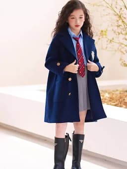 Teens Girls Winter Jacket Preppy Style Navy Mid-length Wool Coat for Kids Thick Warm Casual All-match School Children Outerwear