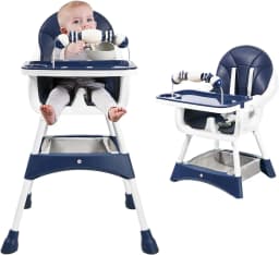 Convertible High Chair for Babies and Toddlers, Foldable, Easy Clean, Padded Seat, Footrest,Tray Cup Holder, 15 kg Max Load