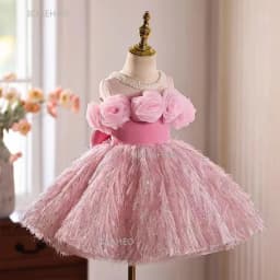 Pink Kids Girls Princess Dress Party Flower Wedding Children Birthday Puffy Gown Stage Host Model Show Pageant Formal Dresses