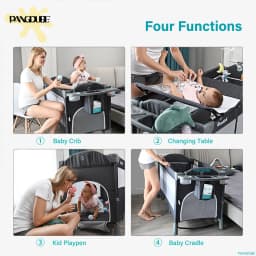 PANGDUBE 4-in-1 Foldable Baby Bedside Crib Newborn Bed Multifunctional Bassinet with Changing Table Convertible Baby Rocker