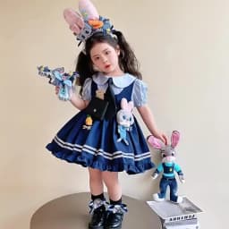 Girl Cosplay Judy Hopps Police Officer Dress Ear Sheriff Hat Bunny Costume Kids Dress Up Halloween Rabbit Disguise Dress Outfits