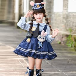 Girl Cosplay Judy Hopps Police Officer Dress Ear Sheriff Hat Bunny Costume Kids Dress Up Halloween Rabbit Disguise Dress Outfits