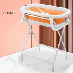 Newborn Bath Tub with Stand Set: Back-Friendly Bathing and Changing Table, Foldable, with Drain and Non-Slip Base for Baby