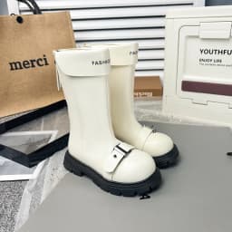 Little Girls Chunky Mid-calf Boots 2026 New Autumn Winter Kid British Style Leather Boots with Buckle Non-slip Kids Riding Boots